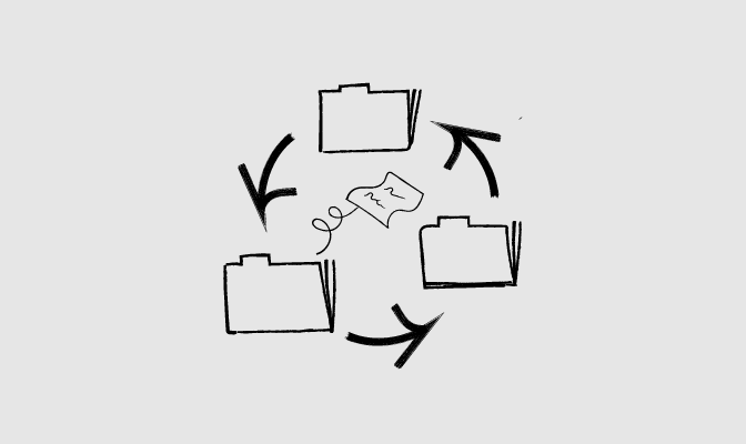 Illustration of folders connected by arrows, representing document flow or file management.
